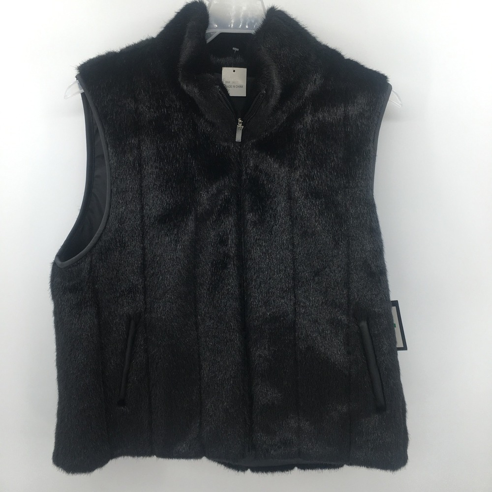 Faux Fur Vest Women Large Black Reversible Full Zip Giacca Fashion Chic Winter
